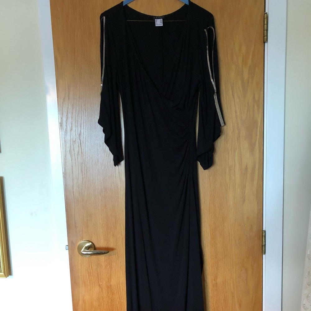 Venus floor length gown with sleeves